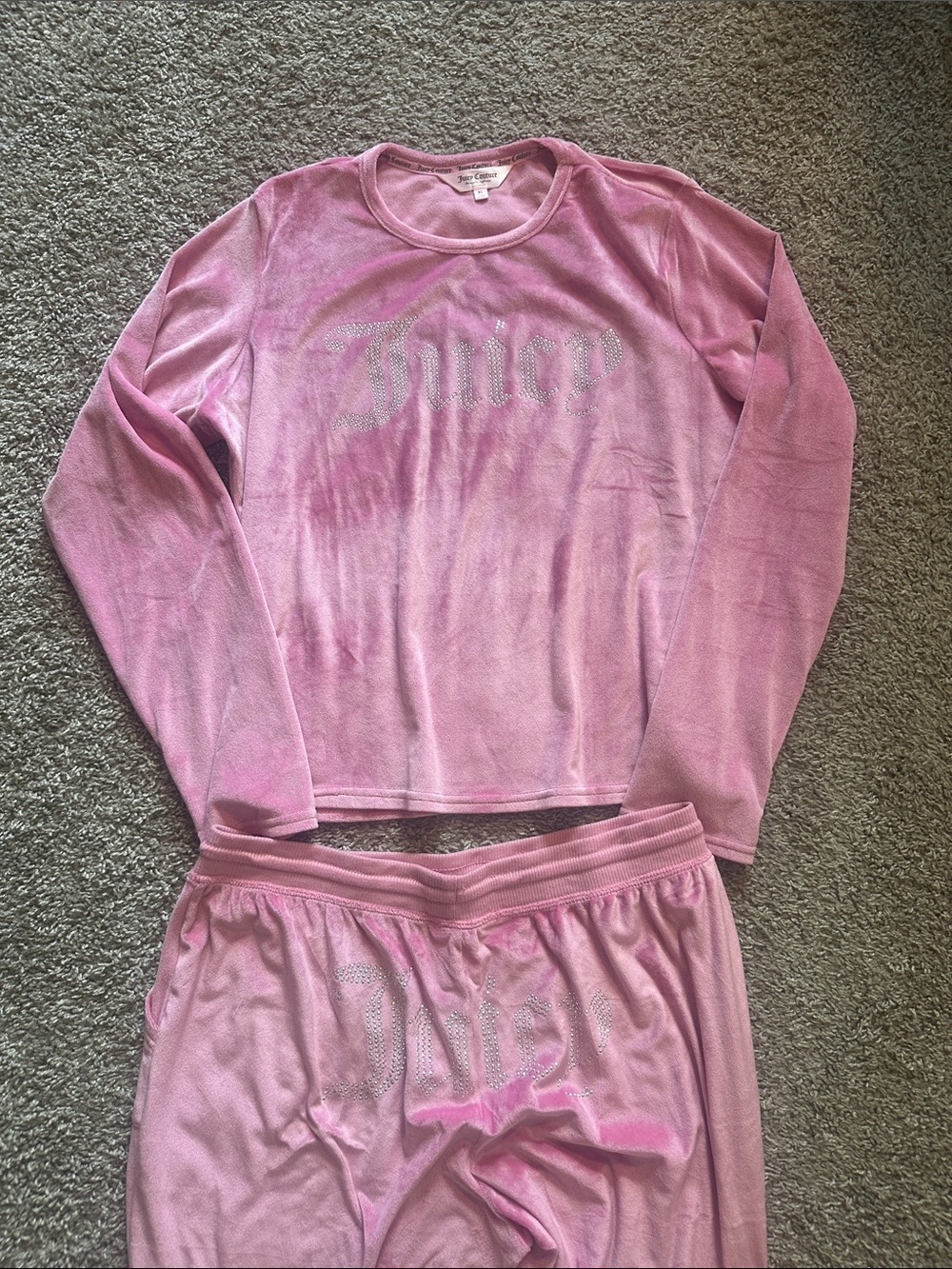 Juicy Couture Pink Rhinestone Velour Lounge Set XL